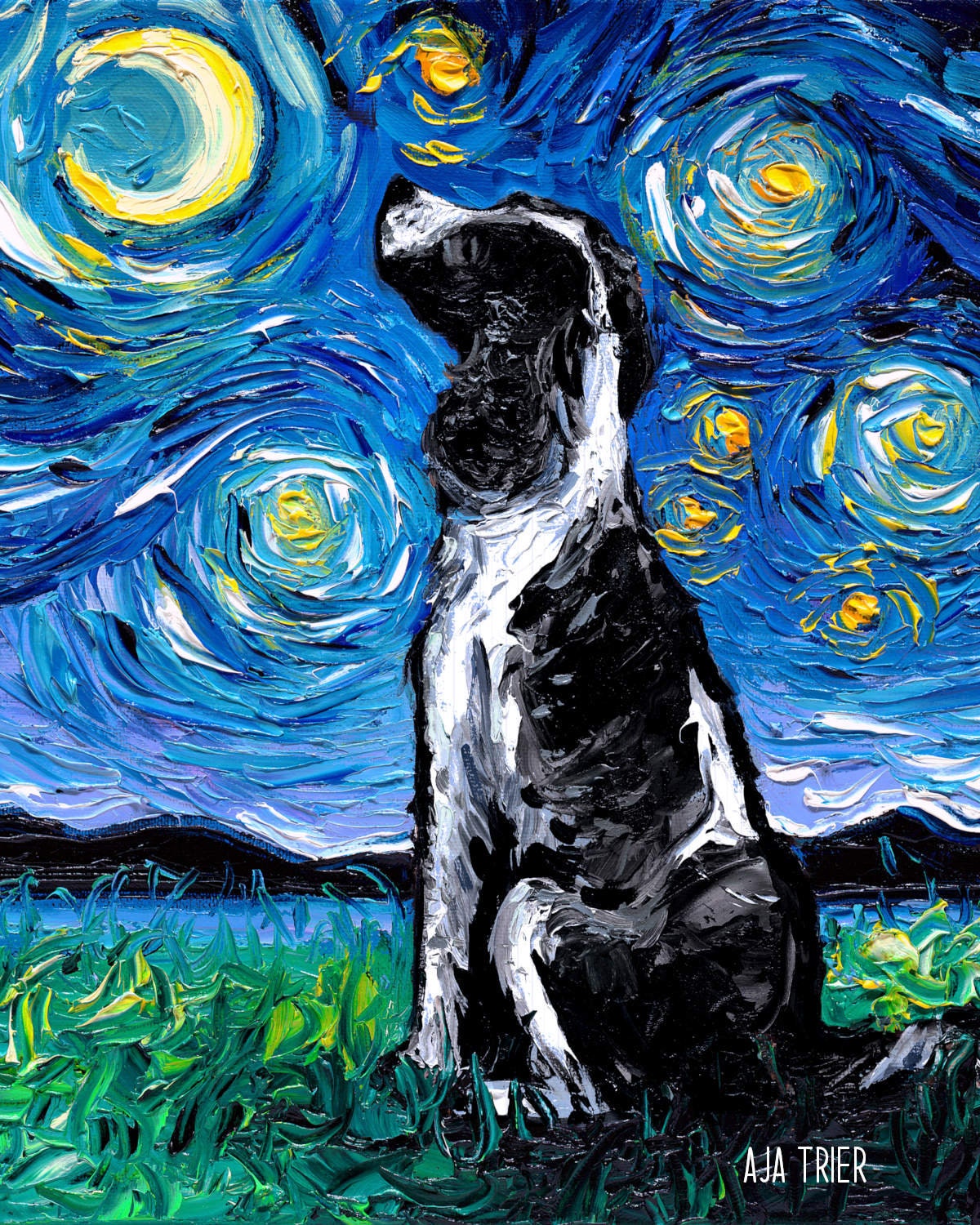 Black and White English Springer Spaniel Dog Art CANVAS Print Starry ...