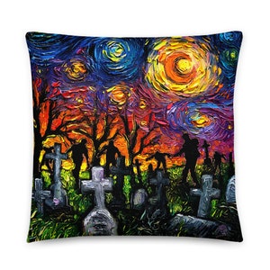 Basic Throw Pillow Starry Night of the Living Dead Zombie Horror Art by Aja 16x16 or 20x20 inches stuffed Accent pillow Decor