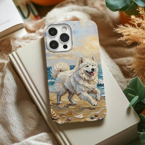 Samojed Mobilskal iPhone Samsung Pixel Hund på stranden Konst