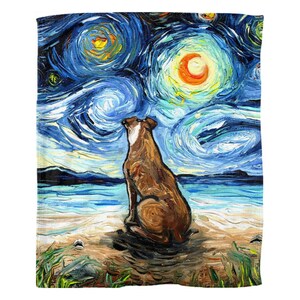 Beach Nights Brown Pitbull Starry Night Dog 60x50 Inch Fleece Throw Blanket Art By Aja Home Decor Soft Housewares Free Us Shipping