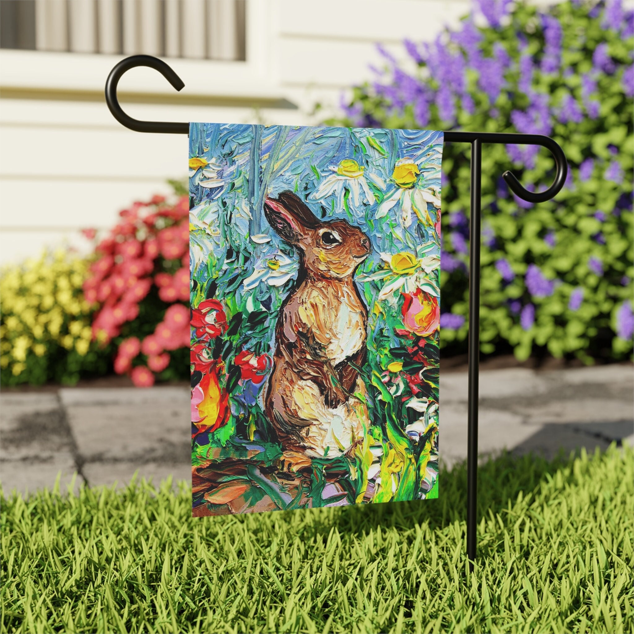 Cottontail Easter Bunny Rabbit And Spring Flowers Yard And House Flags Double Sided Printing Art By Aja Outdoor Decor Lawn Garden Decoration