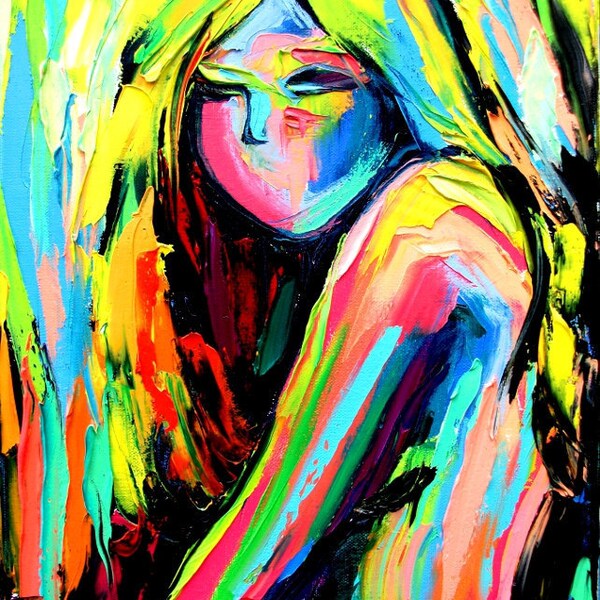 SALE Original abstract oil painting female nude by Aja