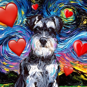 Download digital Schauzer Dog Valentine Starry Night arte por Aja arquivo PNG para imprimir seus próprios cartões de felicitações Presentes de Dia dos Namorados