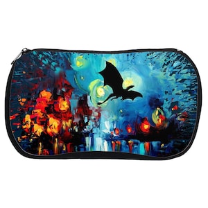 Cosmetic Bag  Flight Of The Dragon Neoprene Rubber Makeup Pouch Travel Bag Colorful Abstract Fantasy Art By Aja