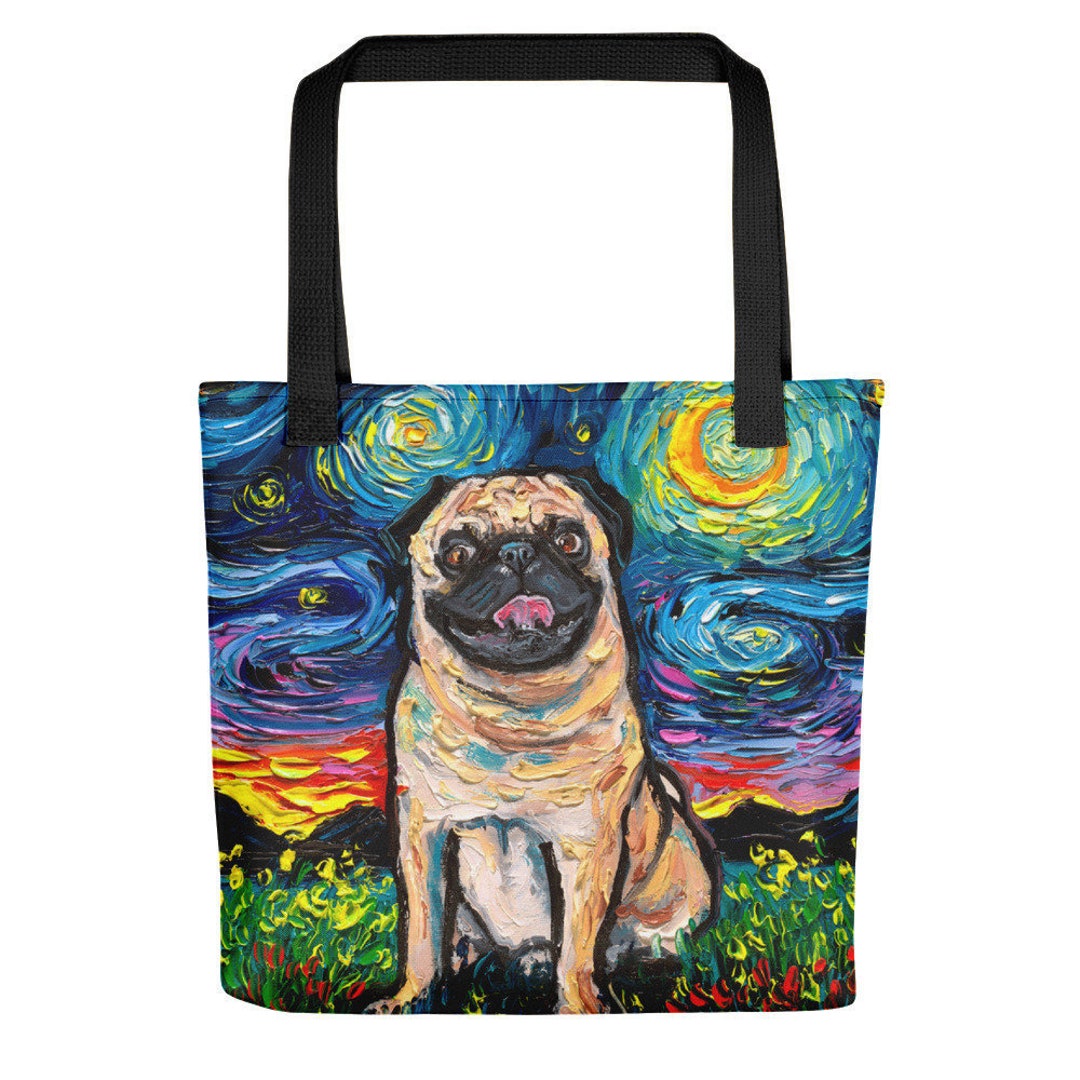 Fawn Pug Dog Starry Night Tote Bag Handbag Artwork by Aja Dog Lover ...