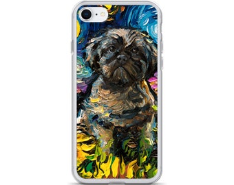 Shih Tzu with Sunflowers Night iPhone Case Dog Lover Phone Protector Starry Night Art by Aja pup puppy dog owner gift
