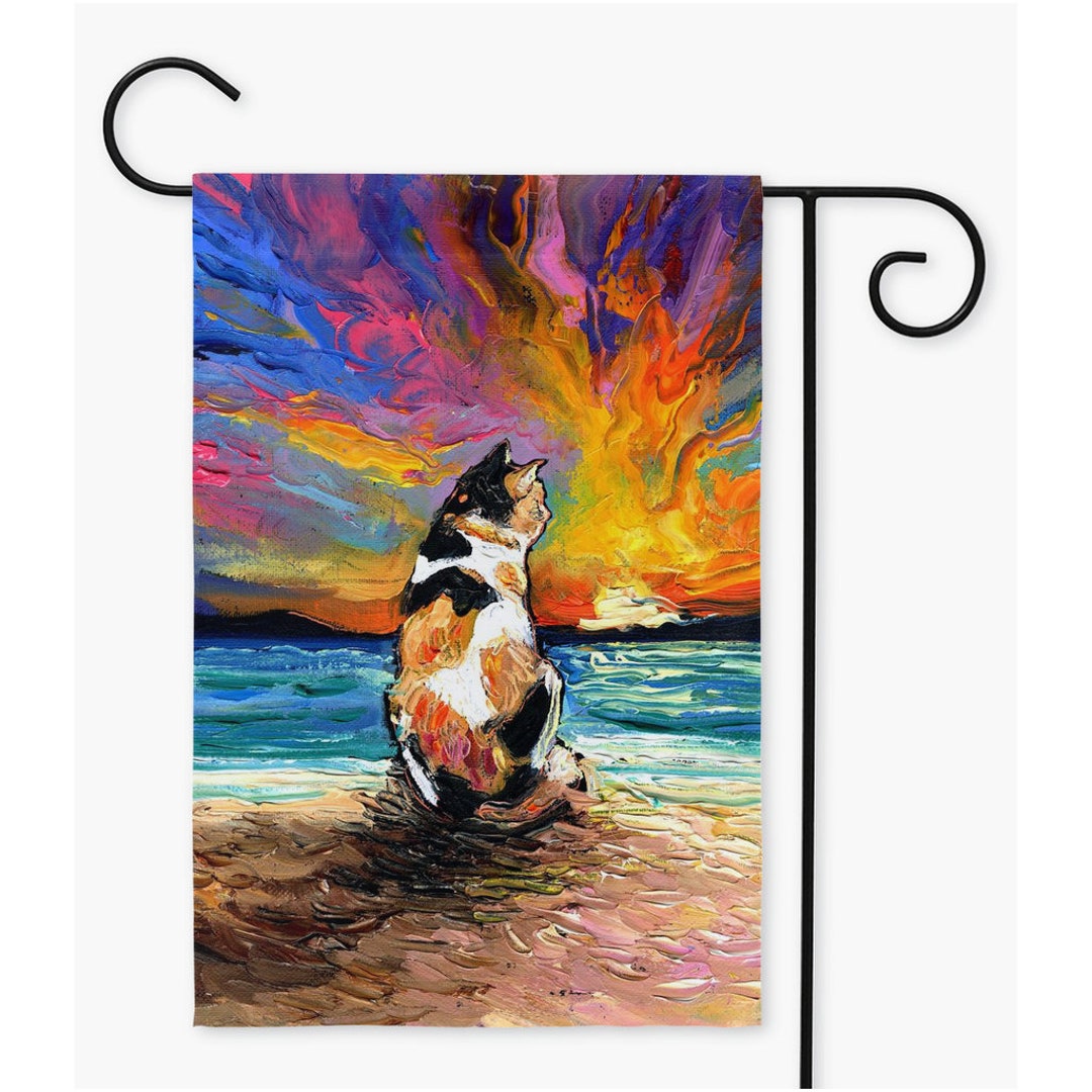 Beach Days Calico Cat Yard Flags Double Sided Printing Art Etsy