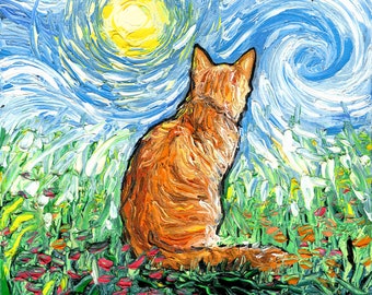 Orange Tabby Cat Impressionist Spring Morning Art CANVAS print Ready to Hang wall decor artwork display by Aja animal home Kitty