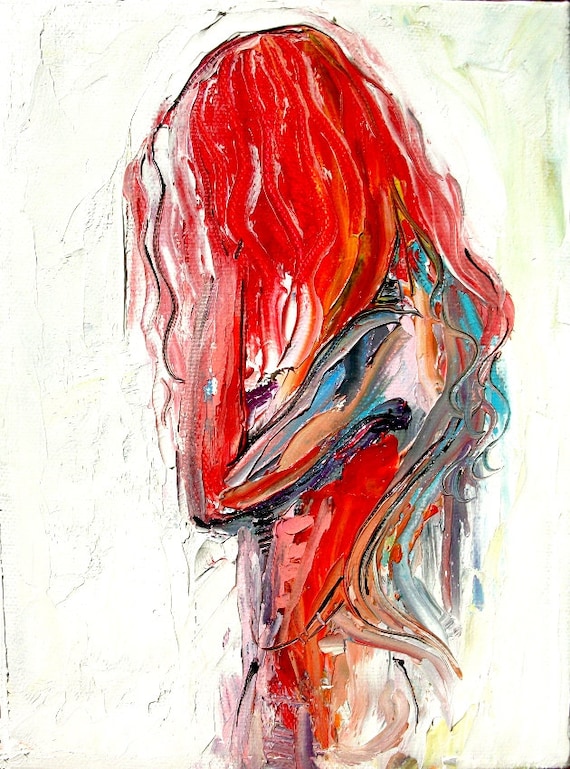 Figure painting abstract nude oil on canvas by Aja 22x28