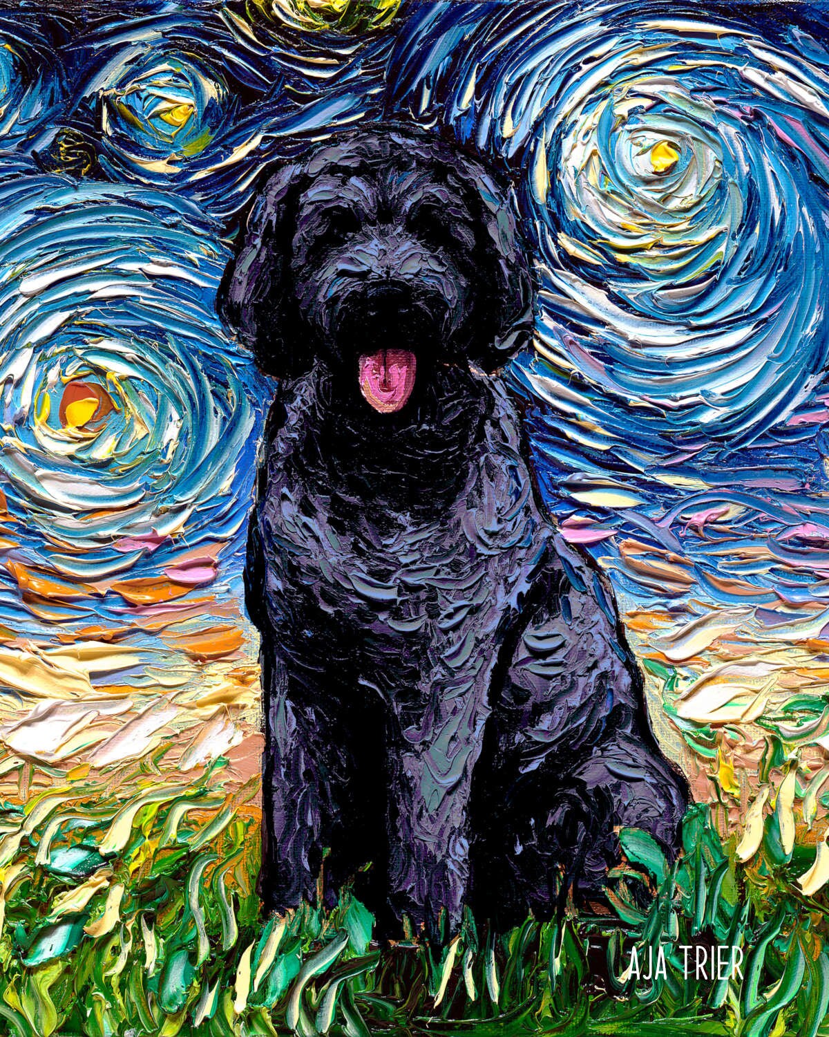 Black Goldendoodle Labradoodle Starry Night Dog CANVAS Print Art