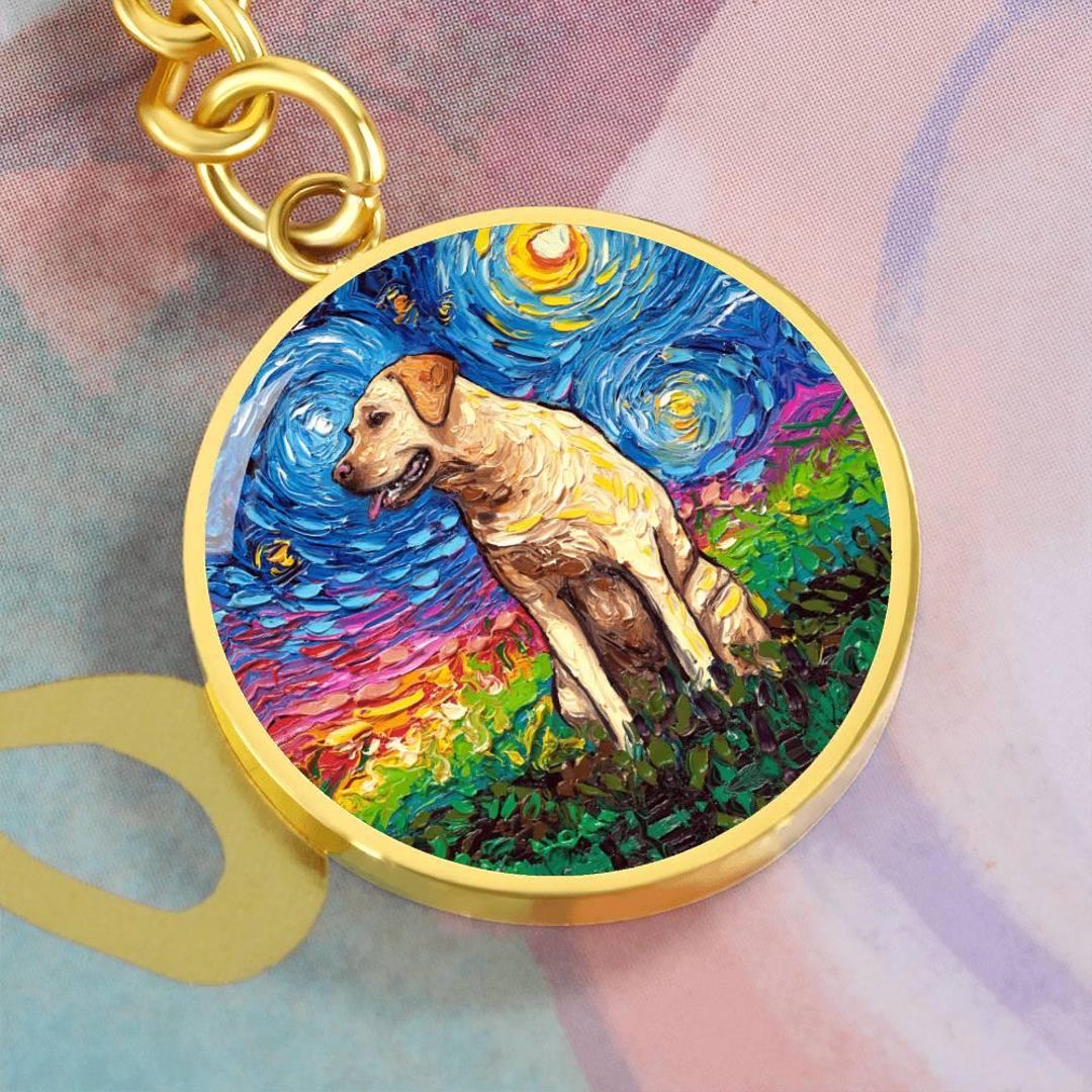 Yellow Labrador Customized Keychain Dog Keyring Starry Night Keytag ...