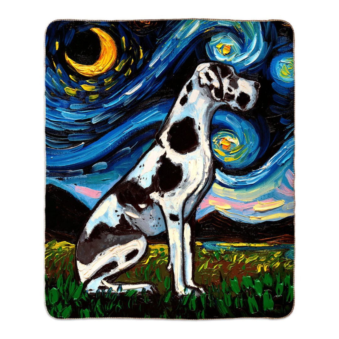 Harlequin Great Dane Starry Night Dog Fleece Sherpa Blankets Comfy Warm