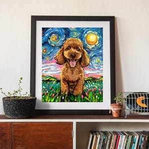 Digital Download Apricot Poodle Puppy Dog Wall Art Starry Night Printable Poster Home Decor PNG & JPG Files Print Your Own Dog Artwork