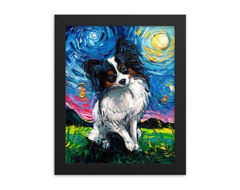 Papillon Framed Photo Paper Poster Art Starry Night Art Print dog lover gift cute art pup puppy by Aja choose size SHIPS WORLDWIDE