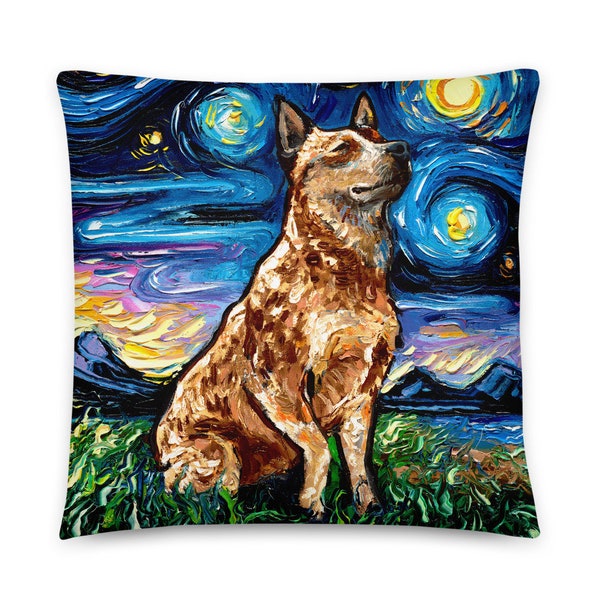 Basic Throw Pillow Red Heeler Cattle Dog Starry Night Art by Aja 16x16 or 20x20 inches stuffed Accent pillow Decor