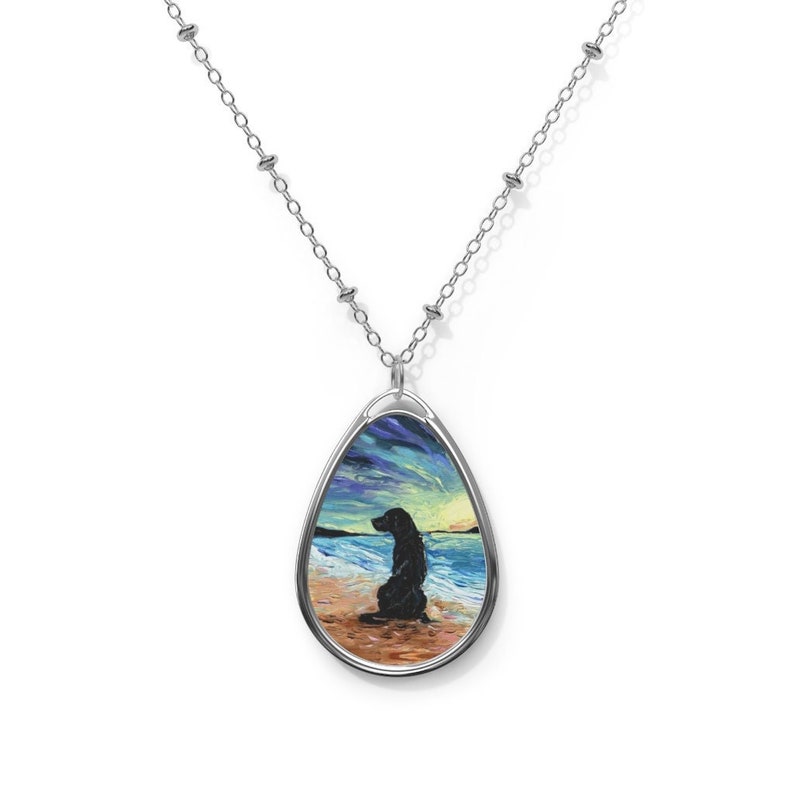 Dog Necklace Black Labrador Pendant Beach Sunset Jewelry Ocean Coastal Accessories