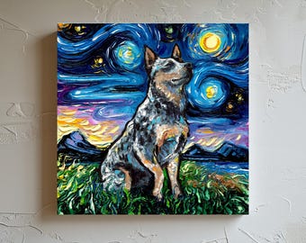 Blue Heeler Canvas Print | Starry Night Australian Cattle Dog Art