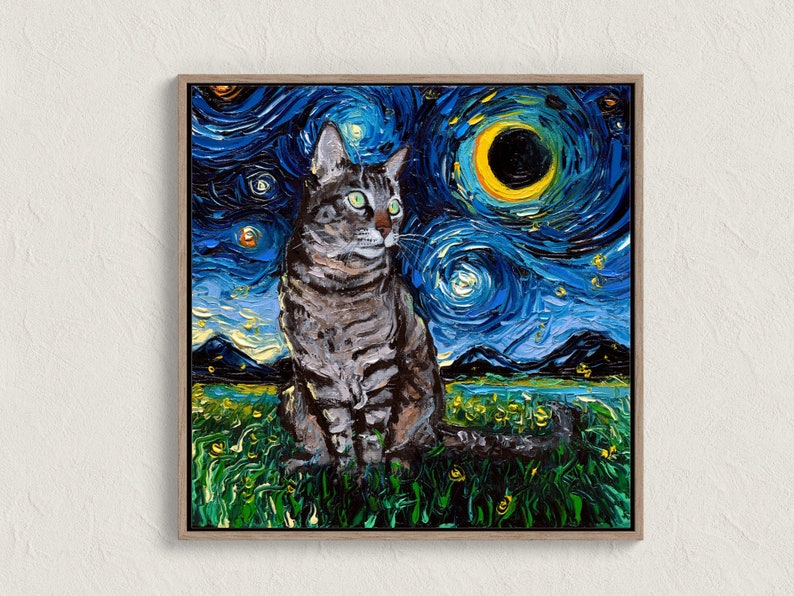 Tabby Cat Starry Night Painting Print