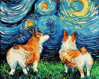 Pembroke Welsh Corgi dog Art CANVAS print Starry Night Aja choose size fluffy butt animal artwork wall art home decor