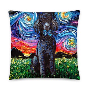 Basic Throw Pillow Black Standard Poodle Starry Night Dog Art by Aja 16x16 or 20x20 inches stuffed Accent pillow Decor