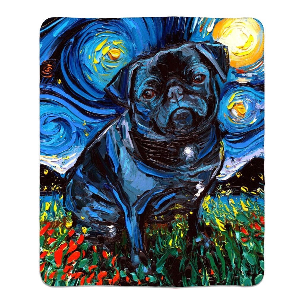 Fleece Sherpa Blanket Black Pug Starry Night Dog 60x50 Inch Comfy Warm Throw Blanket Housewares Home Goods Animal Decor Art by Aja Etsy UK