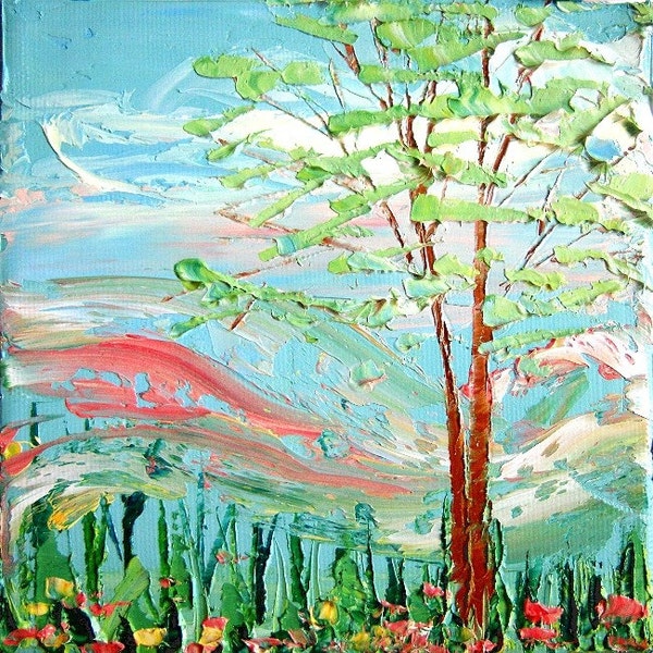 Revival - 6x6x1.5 inches spring landscape original oil painting by Aja