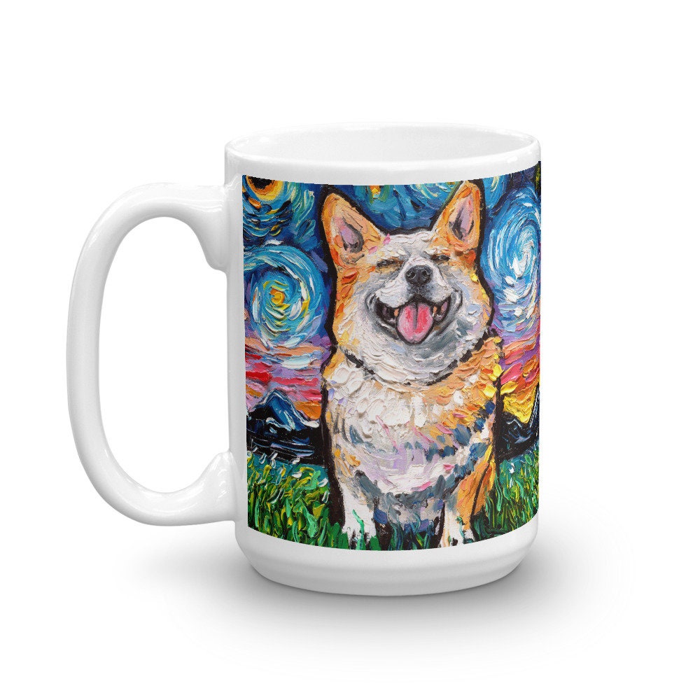 Smiling Corgi Portrait Coffee Mug Dog Lover Starry Night Art | Etsy