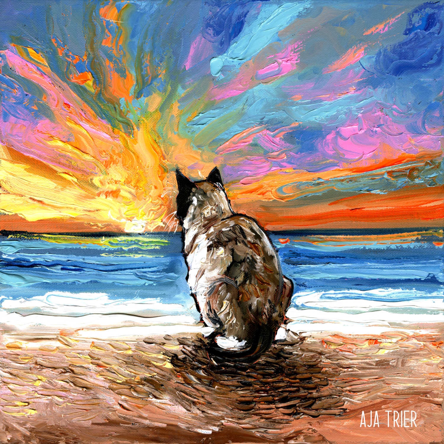 Snowshoe Siamese Cat Art Canvas Print, Beach Sunset Home Decor - Etsy