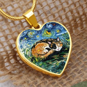 Abyssinian Cat Necklace: Starry Night Heart Pendant, Engraved Pet
