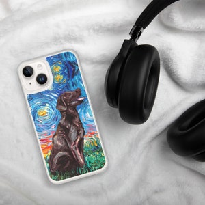 Chocolate Labrador Night iPhone Case Dog Lover Phone Protector Starry Night Art by Aja