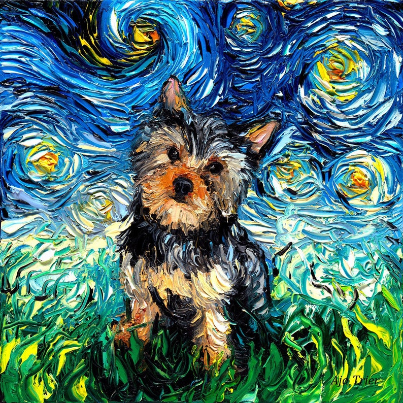 Starry Night Art Stretched Canvas Print Dog