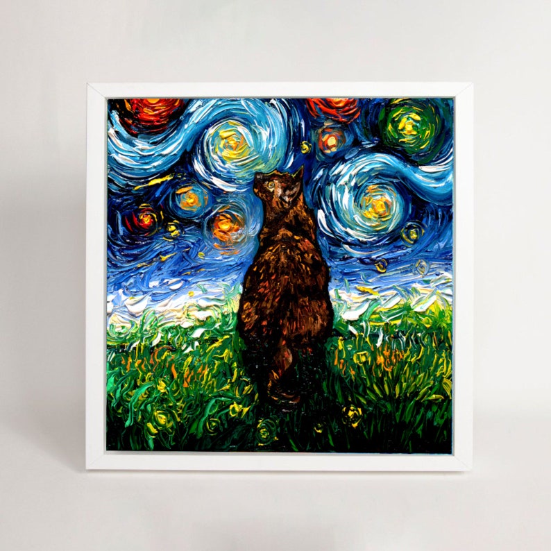 Tortoiseshell Cat Tortie Art FRAMED CANVAS Print Starry Night Etsy
