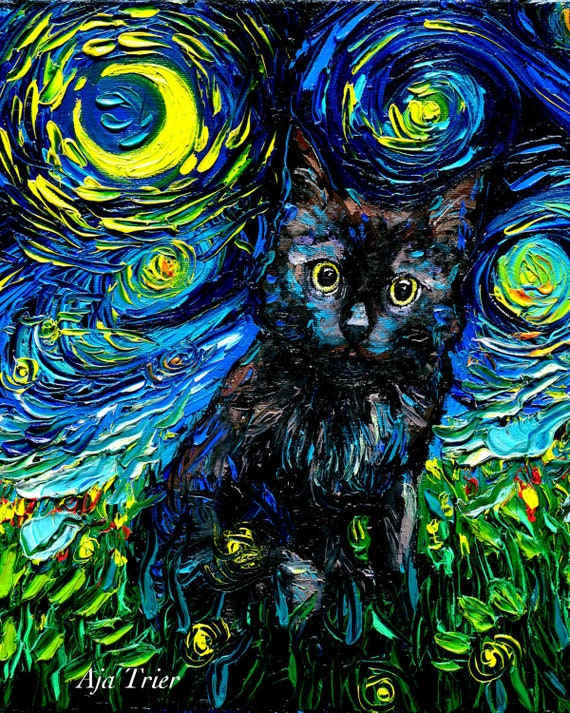 Black Cat Starry Night Art CANVAS Print, Wall Decor - Etsy
