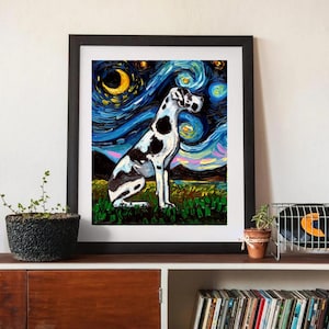Colorful Dog Wall Art Print Cool Harlequin Great Dane Picture Digital Download Starry Night Pet Poster Kids Room Nursery Animal Wall Decor