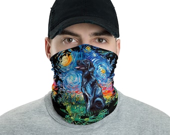 Black Labrador Dog Starry Night Art Face Mask, Face Shield Washable Reusable Mask Neck Gaiter Artwork by Aja