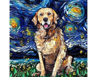 Puzzle - Golden Retriever Starry Night Dog 252 Or 500 Piece Puzzles in Gift Box Art By Aja Rainy Day Activity Board Game Free US Shipping