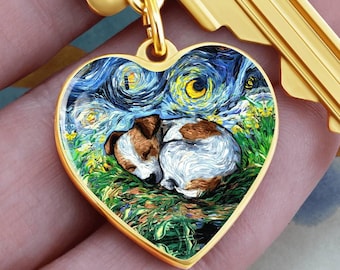 Jack Russell Terrier Keychain – Personalized Starry Night Custom Heart Charm, Engraved Dog Lover Gift