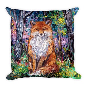 Red Fox Basic Throw Pillow Art by Aja home decor 16x16 inches stuffed