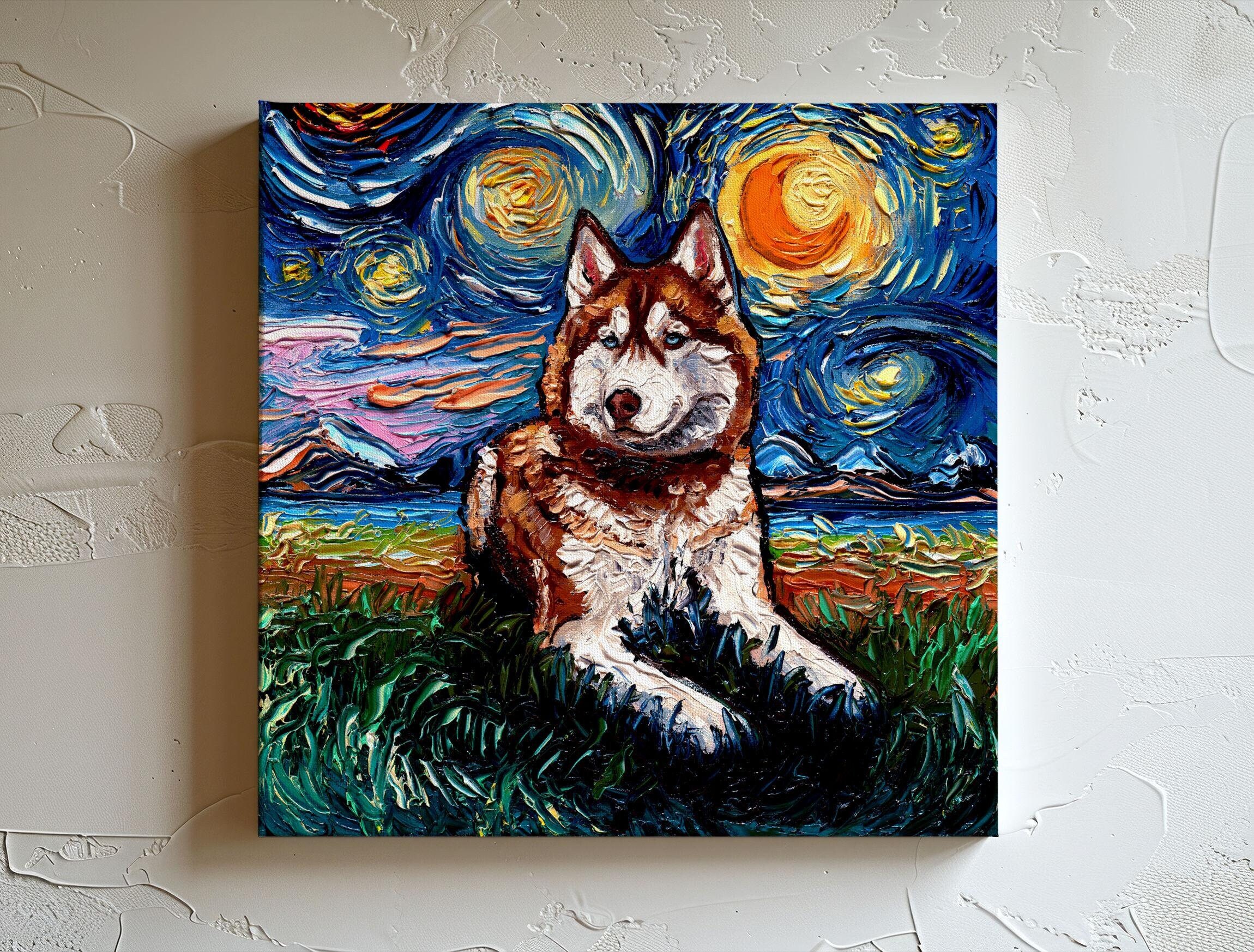 Siberian Husky Starry Night Canvas Print - Dog Lover Impressionist