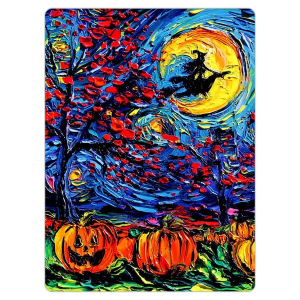Magnet - Halloween Starry Night Witch Jack-O-Lantern Pumpkins Refrigerator Magnet 3x3, 3x4, Or 4x6 Inch Sizes Art By Aja