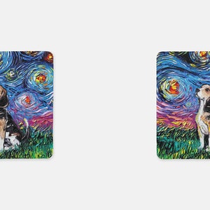 Coasters Set of 4 Square Beagle Starry Night Dog 4x4 inch anti-skid Neoprene rubber back and fabric top Art by Aja Pet Home Decor image 3