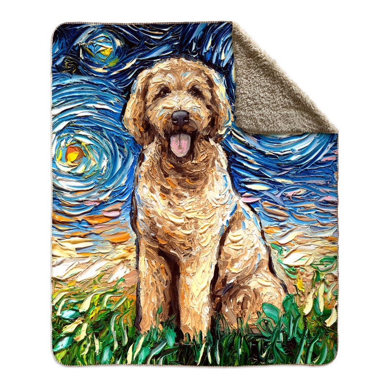 Goldendoodle Starry Night Dog Fleece Sherpa Blankets Comfy Etsy