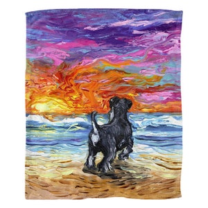 Fleece Throw Blanket - Beach Days - Schnauzer Dog 60x50 Inch Art By Aja Home Decor Soft Housewares