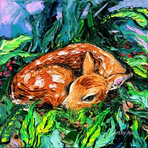 Baby Deer Art  nursery woodland animal wall decor Fawn by Aja 8x8 10x10 12x12 20x20 and 24x24 choose