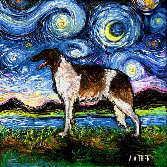 Borzoi Dog Art Canvas Print, Starry Night Style, Home Decor - Etsy