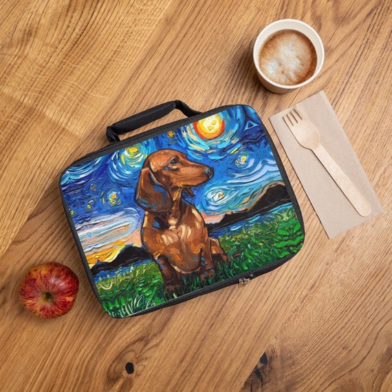 Lunch Bag Brown Short Hair Dachshund Doxie Starry Night Dog 9.5x7x2.8 Inches Art by Aja Etsy