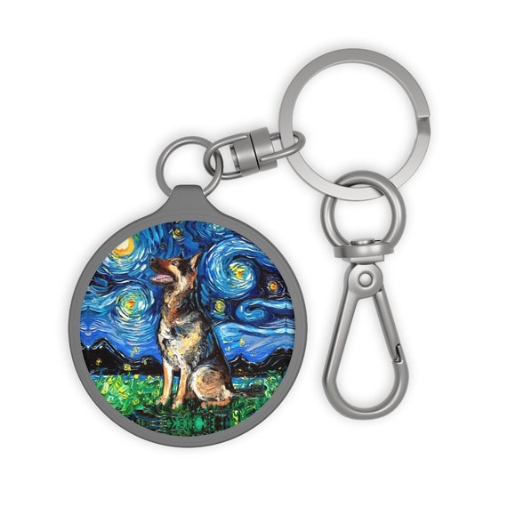 Porte-clés berger allemand nuit étoilée chien porte-clés porte-clés  étiquette sac d'école étiquette breloque pour animaux de compagnie Art par  Aja -  France