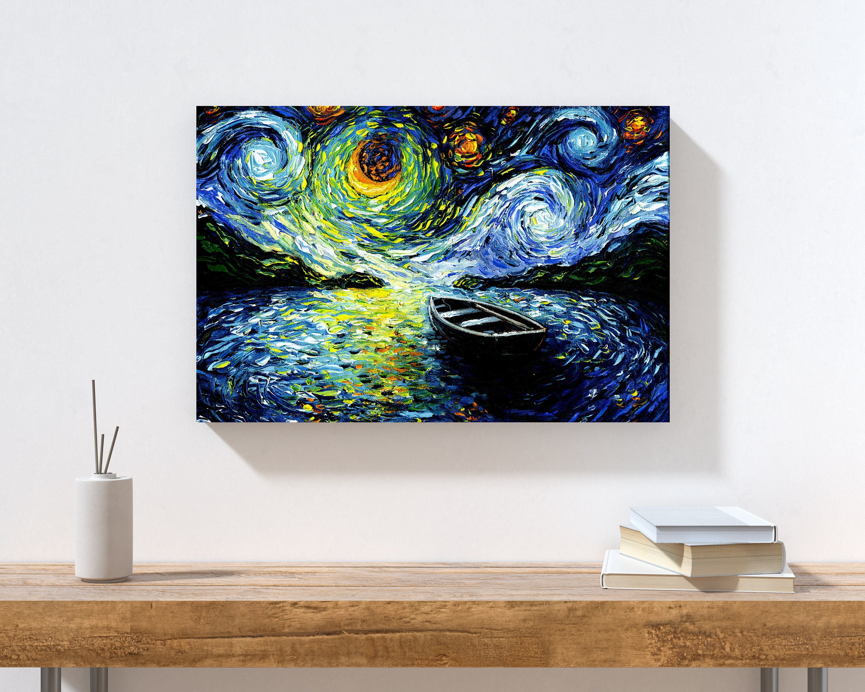 Starry Night Boat Canvas Print: Impressionist Lake House Wall Art - Etsy