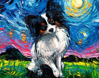 Papillon Starry Night Dog Art CANVAS print by Aja, cute pup adorable happy puppy, choose your size