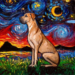 Fawn Great Dane Art Starry Night Art Print dog picture by Aja choose size and type of paper Photo Paper or Watercolor Paper home decor